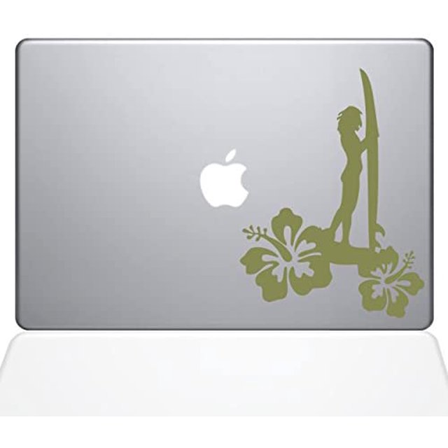 The Decal Guru Surfer Girl Decal Vinyl Sticker, 13" MacBook Pro (2016 & Newer Models), Gold (1454-MAC-13X-G)