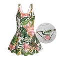 thumbnail image 6 of COEQINE Girls Tank Neck One Piece Swimsuit with Skirt & Liner, Sleeveless Wide Straps V-Back Summer Swim Dress for Swim Lessons & Water Play, Ages 8-9, Green Monstera Palm Leaf, 6 of 8