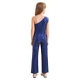 thumbnail image 6 of Raenseen Kids Girls Sparkly Sequin Jumpsuit One Shoulder Formal Romper Party Prom Long Pants Outfits Navy Blue 8, 6 of 7