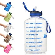 Angle View: SLUXKE 1 Gallon Water Bottle with Straw and Motivational Time Marker, Large 128OZ Silicone Straw Water Bottle BPA Free Fitness Sports Water Jug to Ensure You Drink Enough Water Throughout Th
