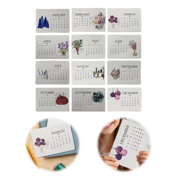 2027 Plantable Seed Calendar, 4.72X3.54" Wildflower Embedded Desk Calendar, 12 Month Seasonal Planner, Sustainable Table Calendar, Watercolor Floral Desktop Ornament, Garden Keepsake for Home