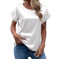 thumbnail image 2 of Blusa de manga corta Cuello redondo Color puro Casual Cómodo Transpirable Top agradable para la piel para mujer Blanco L, 2 of 6