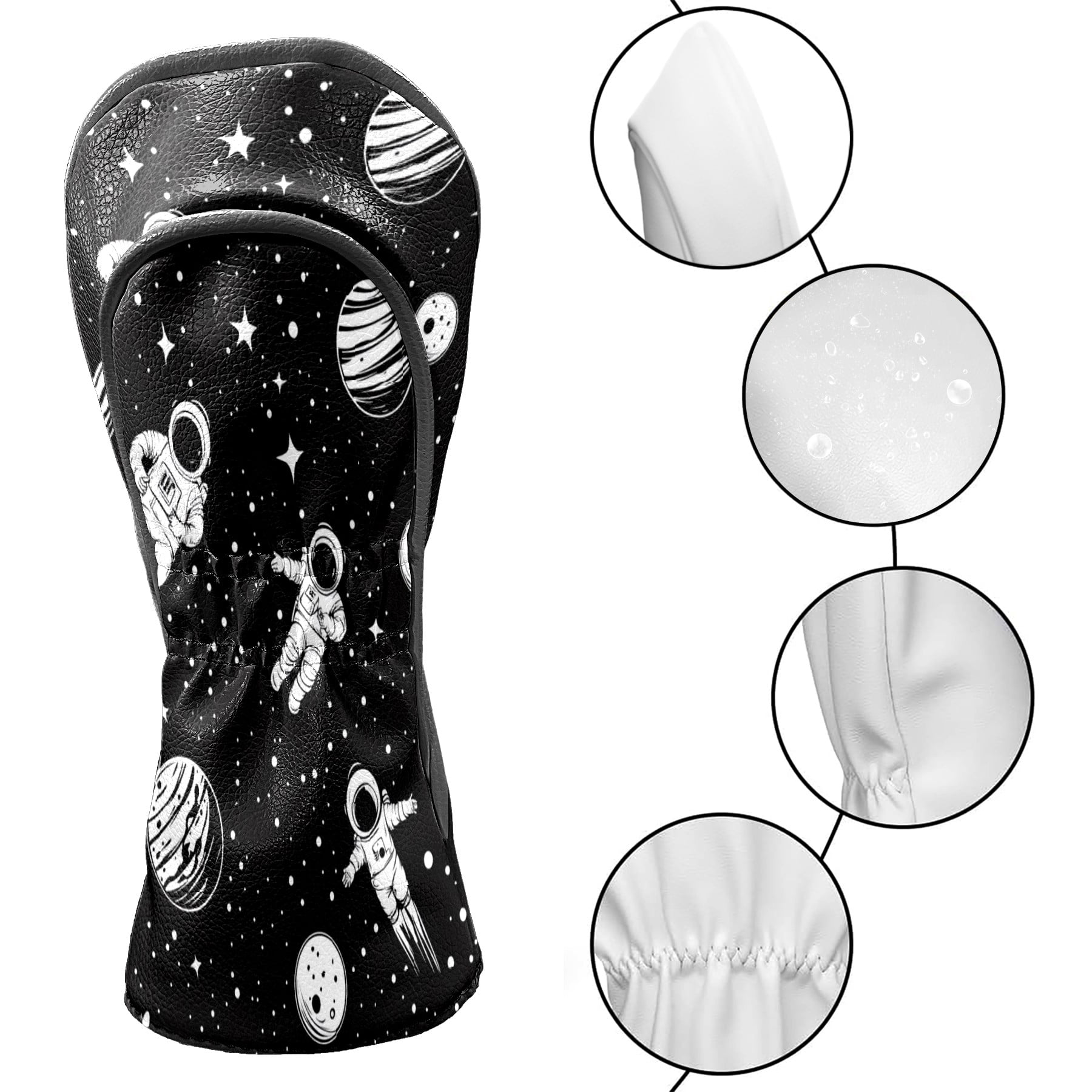 Golf Club Covers PU Leather Waterproof Head Covers for Fairway Woods Hybrids Astronaut Pattern Unisex Fits Most Brands