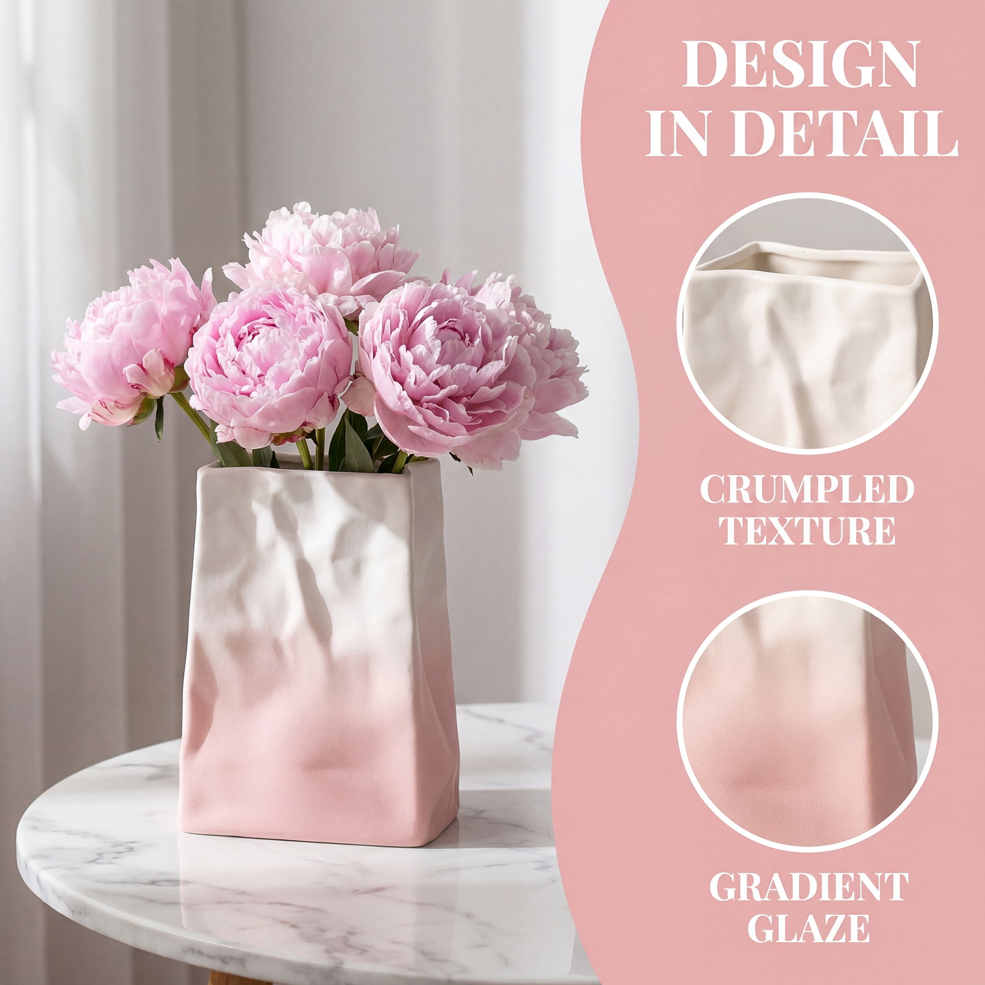 Unique Bargains Ceramic Matte Vase Retro Round Bottle Gradient Pink 5.0" x 2.8" x 6.7"