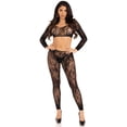 thumbnail image 4 of Leg Avenue Women's 2 PCSeamless chantilly lace crop top and footless tights, Black, One Size, 4 of 5