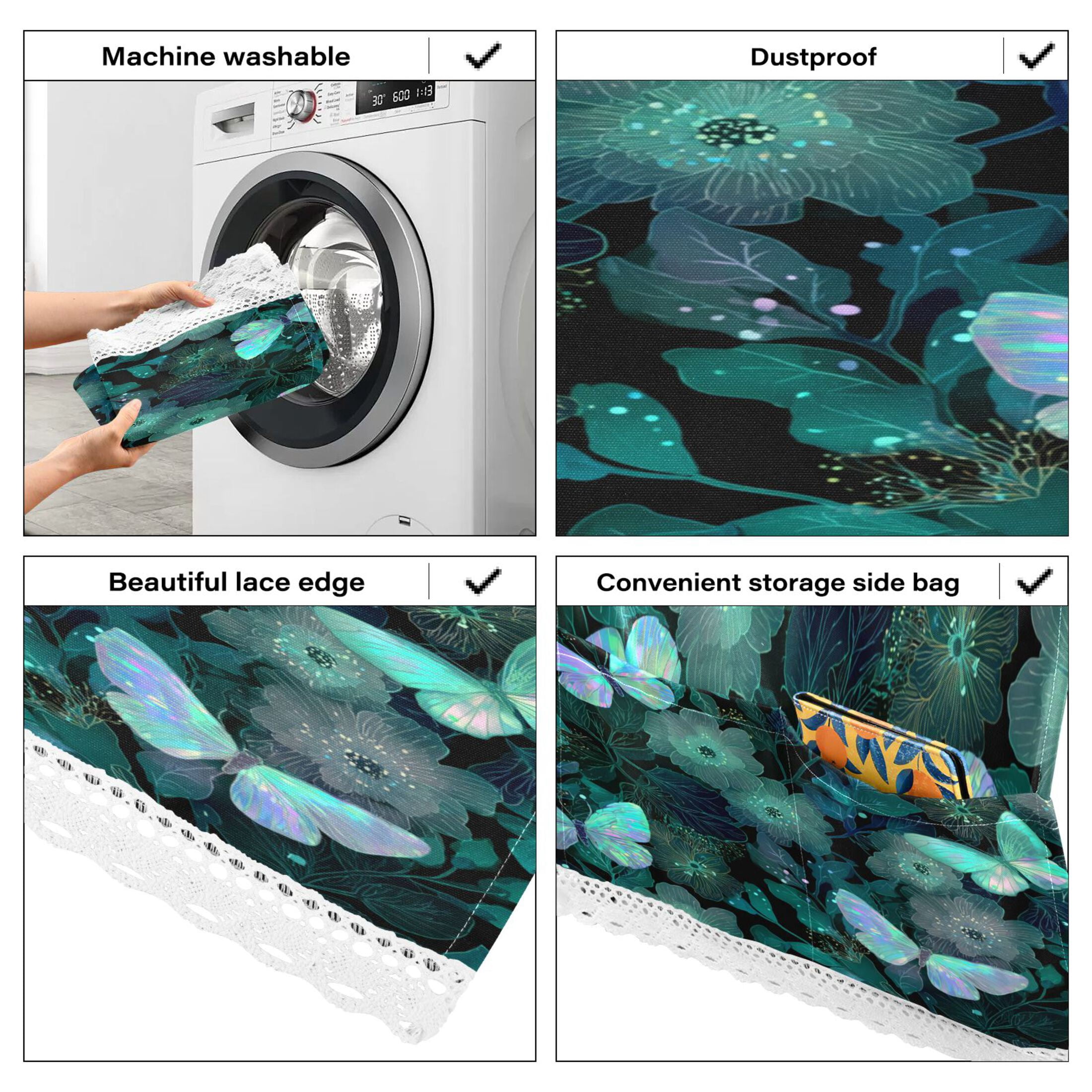 Wobogo Emerald Green Butterfly Washing Machine Cover Dustproof Washer Dryer Cover Waterproof Laundry Room Decorative Protector