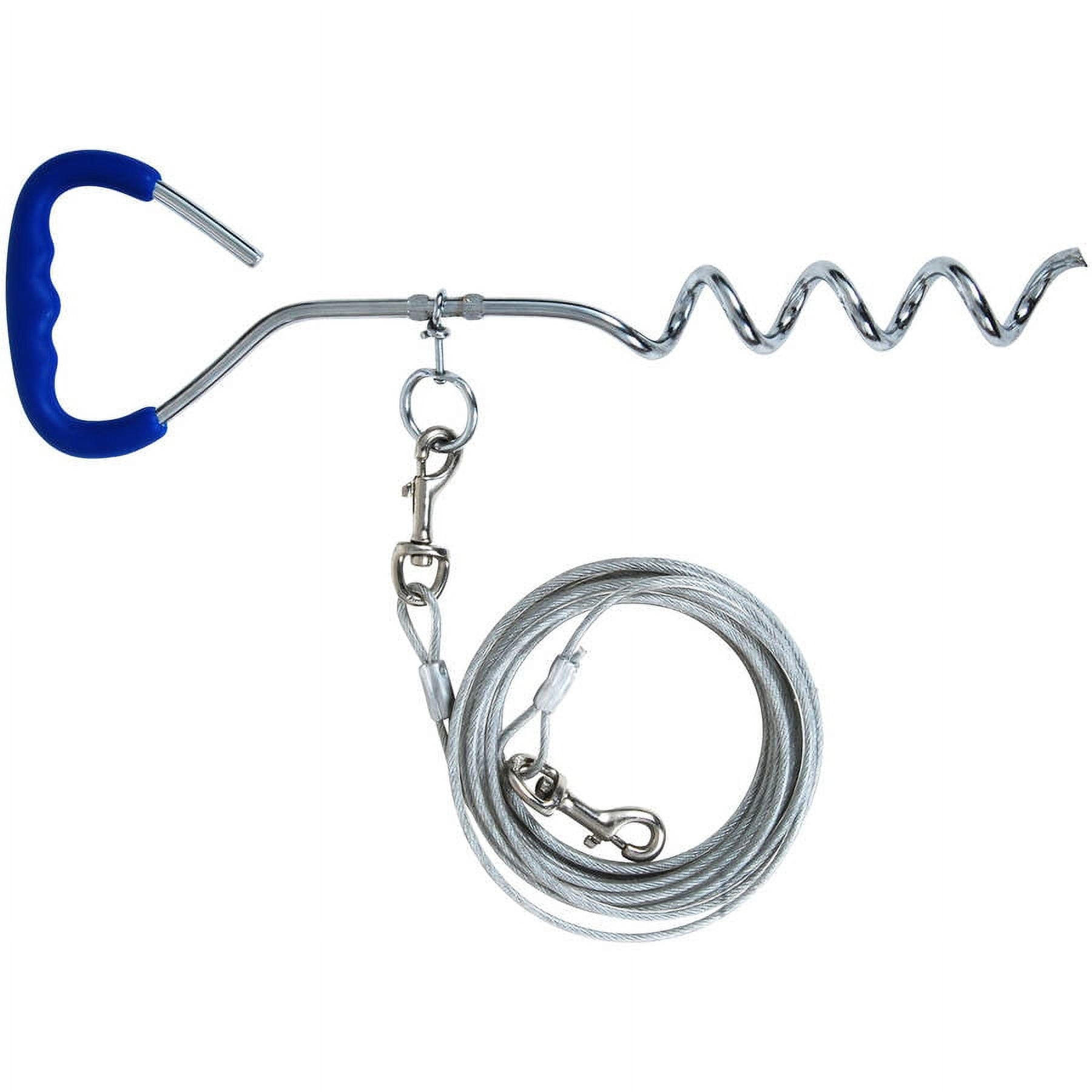 Petmate's Easy Turn 18-inch Spiral Stake Dog Tie Out with 20 Foot Cable; for Dogs up to 100 Pounds.