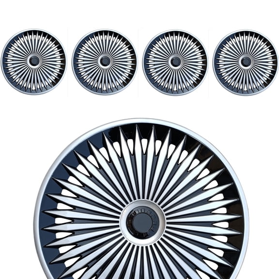 17" Wheel Covers & Hub Caps Black Silver ABS PP Plastic, 4 Pack