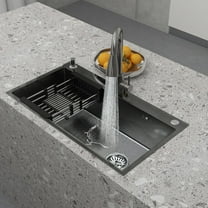 lemontalking 32" Drop In Kitchen Sink Stainless Steel Single Bowl Top Mount Black