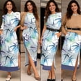 thumbnail image 5 of KUIFORTI Husband and Wife Clothing Blue Bamboo Lightweight Couple Matching Outfits Round Neck Maxi Dress with Pockets 4-Way Stretch Suitable for Everyday Casual Wear, 5 of 7