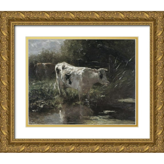 Sommers, Mindy 32x26 Gold Ornate Wood Framed with Double Matting Museum Art Print Titled - Cow Reflection
