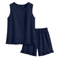 thumbnail image 6 of BRELIL Women Two Piece Sets Summer Casual Matching Outfits Round Neck Sleeveless Tank Top Shorts Set Solid Boho Beach Loose Vacation Travel Loungewear, Navy S, 6 of 9