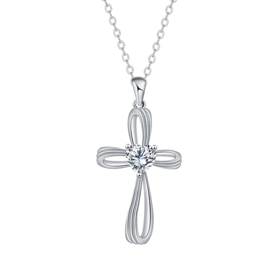 Rynsito Cross Necklace for Women, Sterling Silver Cross Pendant with Birthstone, Faith Gifts for Women Wife Daughter