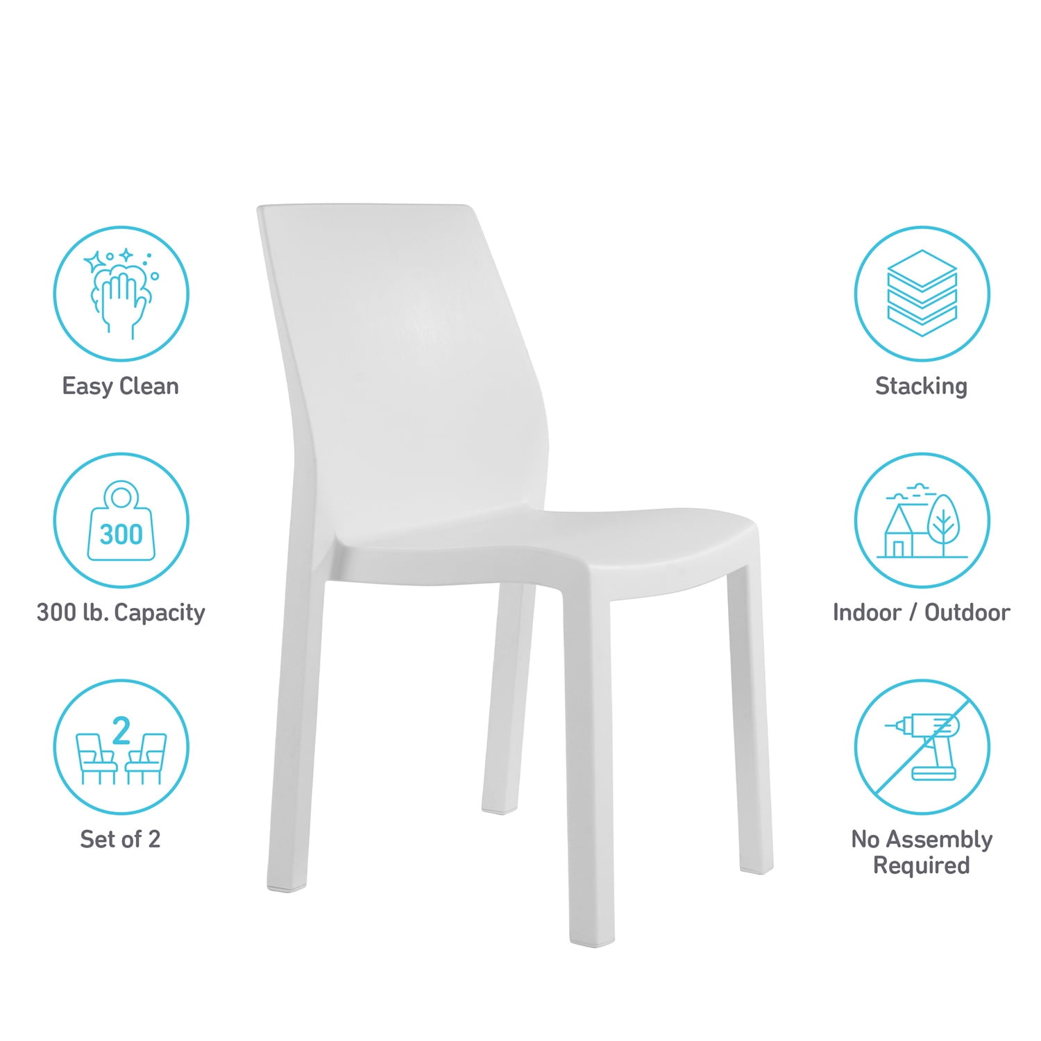 WRGHOME Palma Modern Outdoor/Indoor Plastic Resin Stacking Patio Dining Chairs  (Set of 2) - WHITE