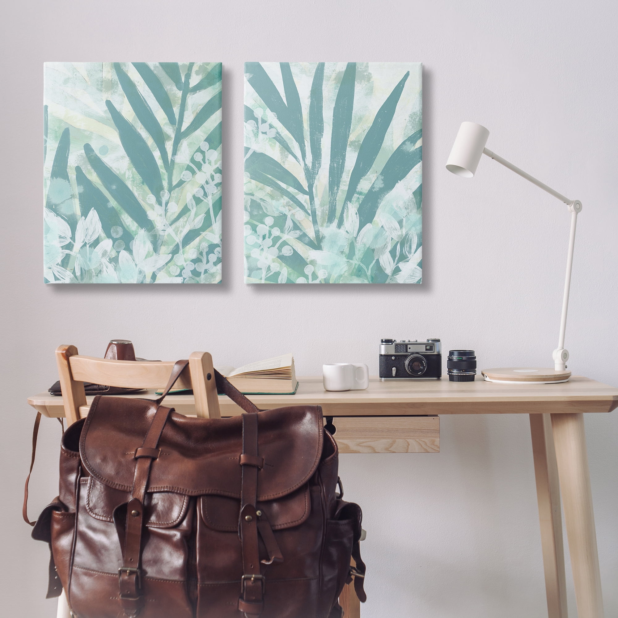 Stupell Industries Teal Palm Fronds Plants & Flowers Painting Wrapped Canvas Art Print Wall Art, 24 x 30, Set of 2