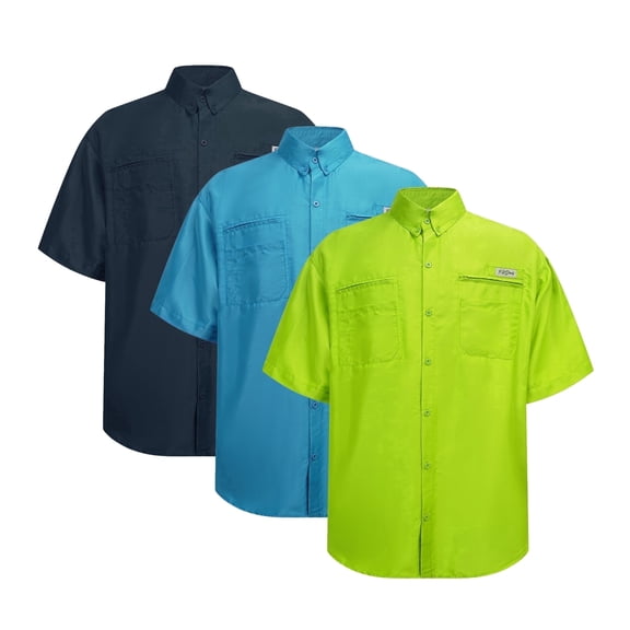 ZBORIBER Men's Fishing UPF 50  Sun Protection Waterproof for Outdoor Travel Short Sleeve Shirts with Pockets,3-Pack,Size-XL