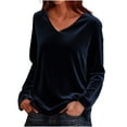 thumbnail image 2 of Oksale Long Sleeve V Neck Shirts for Women Soft Velvet Tops Loose Fit Elegant Blouses Solid Color Blouses Navy L, 2 of 7