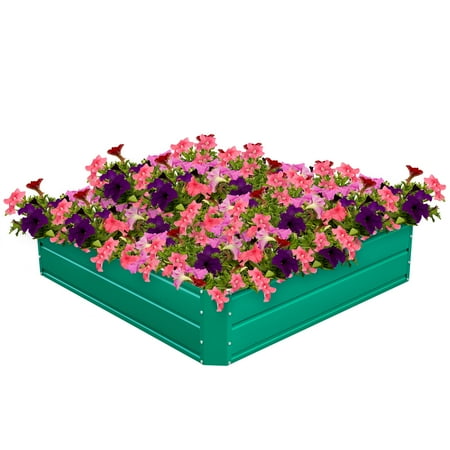 VEVORbrand Raised Metal Garden Bed, 48"x48"x12" Steel Garden Bed Green Square Planter Box, Garden Bed Kit Outdoor Compost Garden Bed