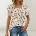 thumbnail image 2 of GERsome Women's Short Sleeve T-Shirts Summer Ruffle Floral Square Neck Loose Fit Tee Shirts Smocked Cuff Blouse, Sizes S-2XL, 2 of 6