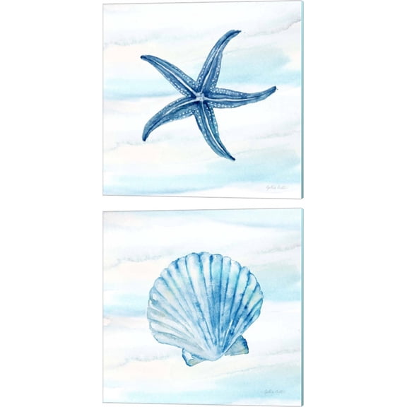 Great Art Now Great Blue Sea E by Cynthia Coulter 2 Piece Canvas Art Set Each 14"W x 14"H