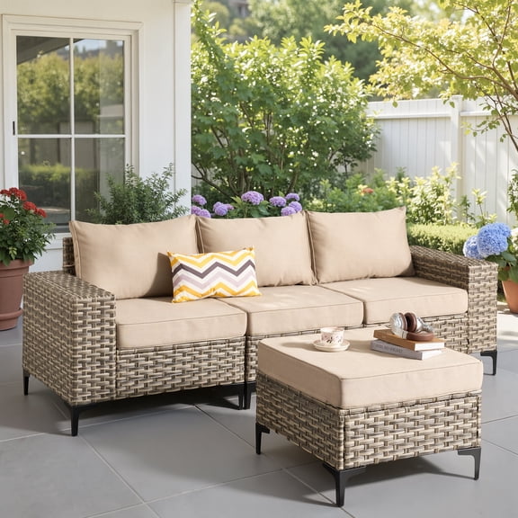 Ovios 4 Pieces Wicker Patio Furniture Sets Outdoor Conversation Sectional Sofa for Backyard Deck