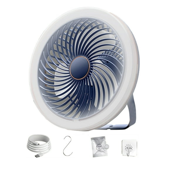 Portable Camping Fan with LED Lantern, Rechargeable Battery Operated Fan, 3 Speeds, Hanging Hook for Tent, RV, Travel, Worksite, and Home Use