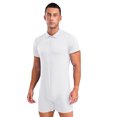 thumbnail image 1 of LiiYii Combinaison à Manches Courtes pour Hommes, Pyjama une Pièce Extensible, Justaucorps de Gym, Col à Revers, Blanc TTG, 1 of 6