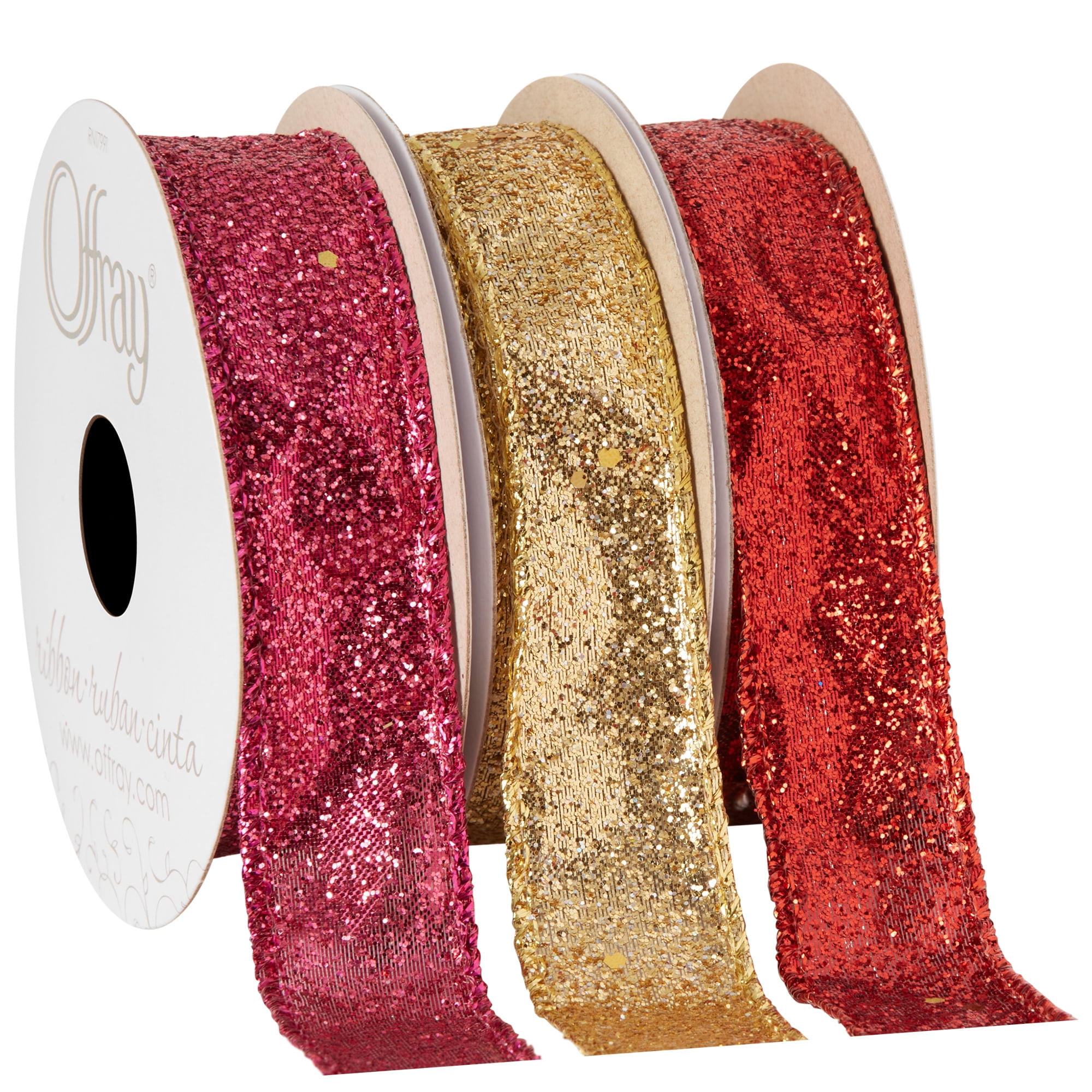 (3 pack) Offray Ribbon, Gold 7/8 inch Wired Edge Metallic Ribbon, 9 feet