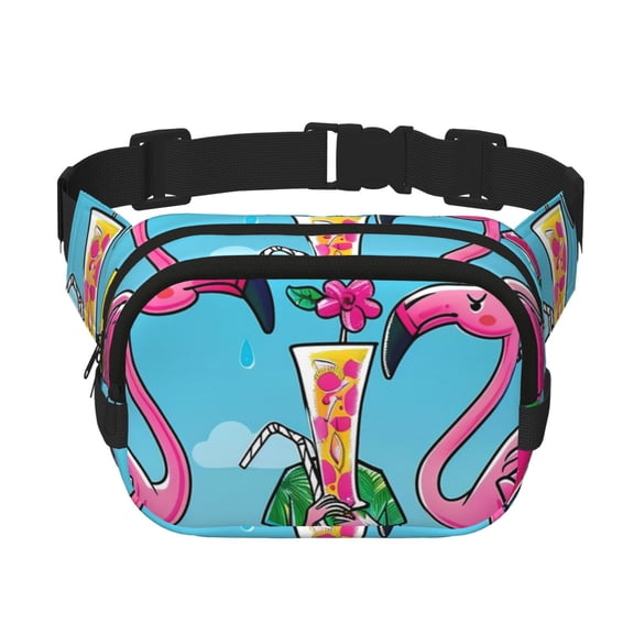 Honeii Beach Flamingo Trio Print Square Double Layer Waist Bag,Waist Belt Bag Fashion Fanny Women and Men,For Travel Running Hiking Walking