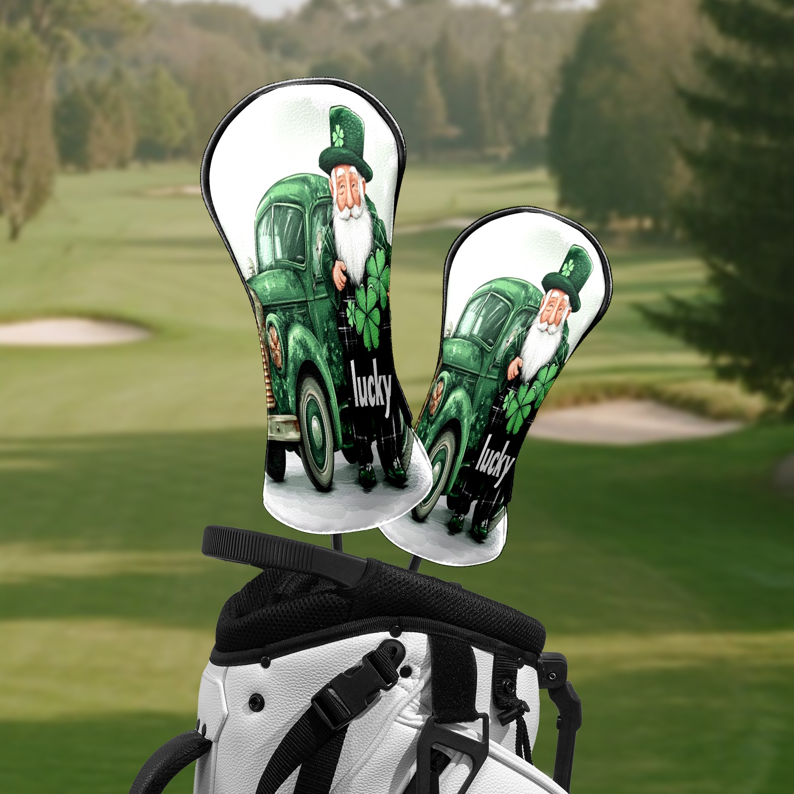 Golf Club Head Covers Lucky Leprechaun Truck Waterproof Leather Golf Head Covers for Men Women Driver Head Cover Fairway Headcover for Golf Lovers