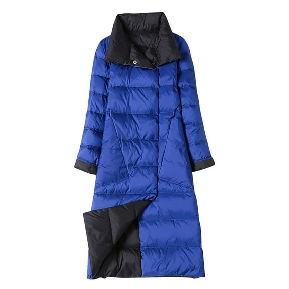 successthop Puffer Jackets for Women Long Sleeve Down Jacket No Hood Below Knee Winter Coats Midweight Warm Outerwear Solid Thick Coat zip Winter Clothes Soft Comfy Outfits
