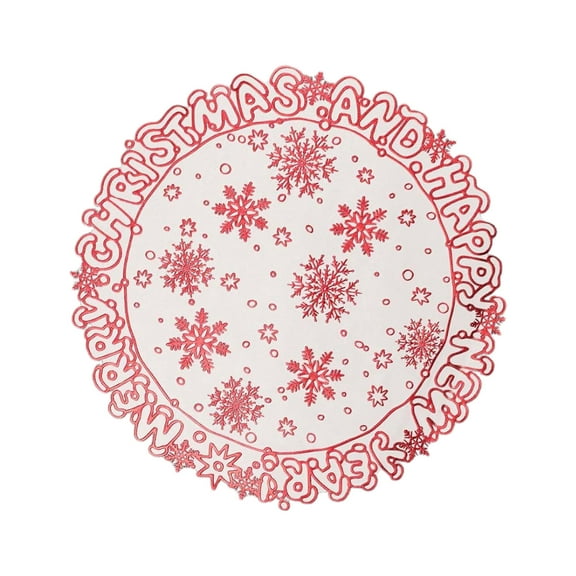 PuSpu Christmas Snowflake PVC Table Mat 38cm Round Red Waterproof Heat-Resistant Western Style Decoration Durable Placemat for Holiday Dinner Party Dining Table Protective Cover 1pc