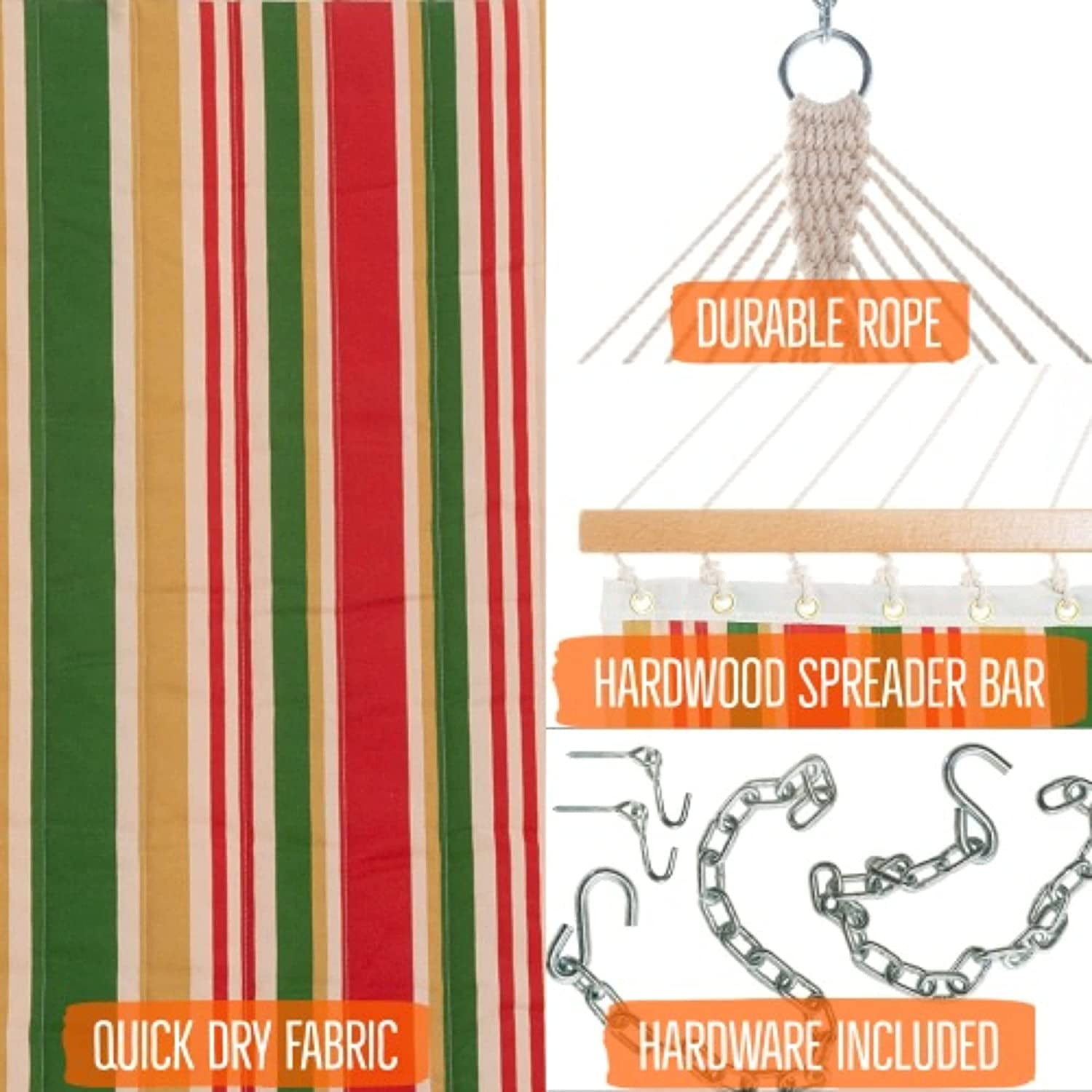 Large Double Quilted Hammock with Detachable Pillow - Garden Trellis Stripe