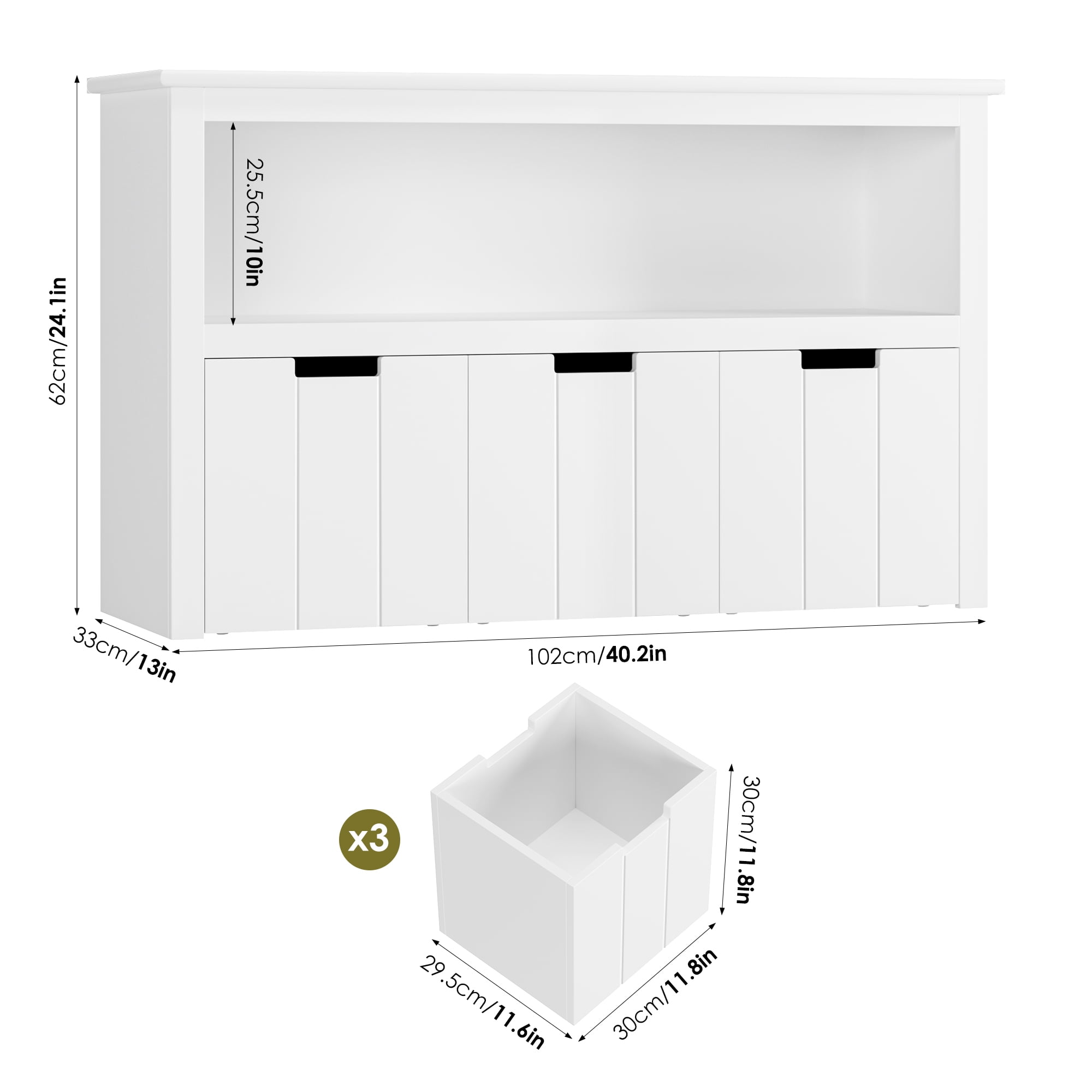 Homfa Kids Toy Storage, Cubes Storage Bins with 3 Drawers, White Toy Box with Shelves and Wheels