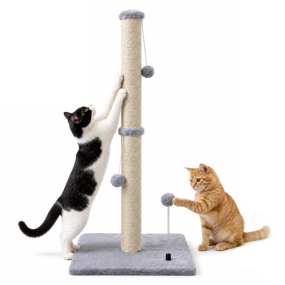 GARITIN Cat Scratching Post, 31 Inch Tall Sisal Cat Scratcher with Interactive Plush Toy Balls