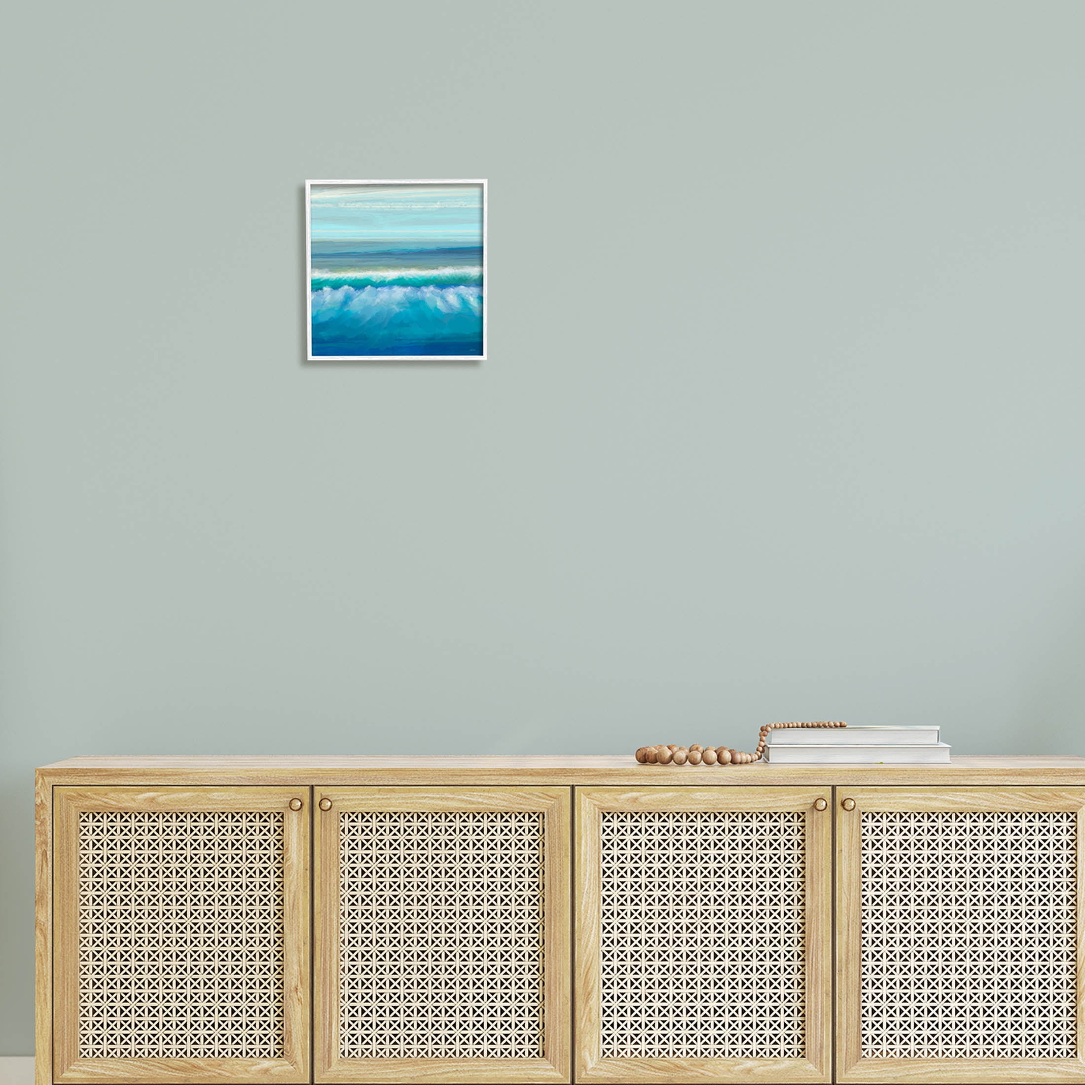 Brushed Sea Waves Crashing Coastal Painting White Framed Art Print Wall Art