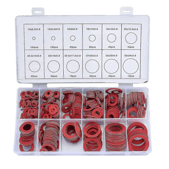 600Pcs Fibre Washer Assorted Kit 12 Size Red Steel Paper Fiber Flat Washer Kit Flat Ring Seal Assor