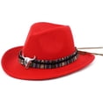 thumbnail image 1 of Sombrero de vaquero aplastable unisex Sombrero de vaquera occidental Sombrero de ganadero Fedora con banda trenzada y cráneo de toro Ormromra WMZL-1350-5, 1 of 6