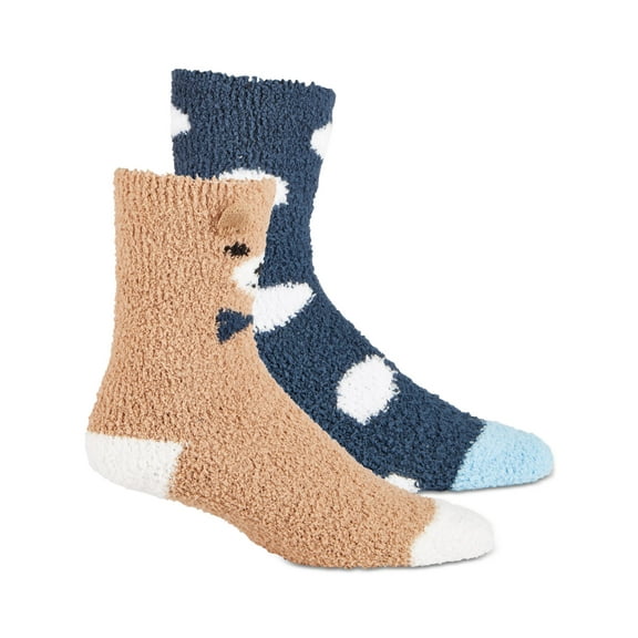 JENNI Womens 2 Pack Bear Brown Cotton Color Block Polka Dot Casual Crew Socks 6-10