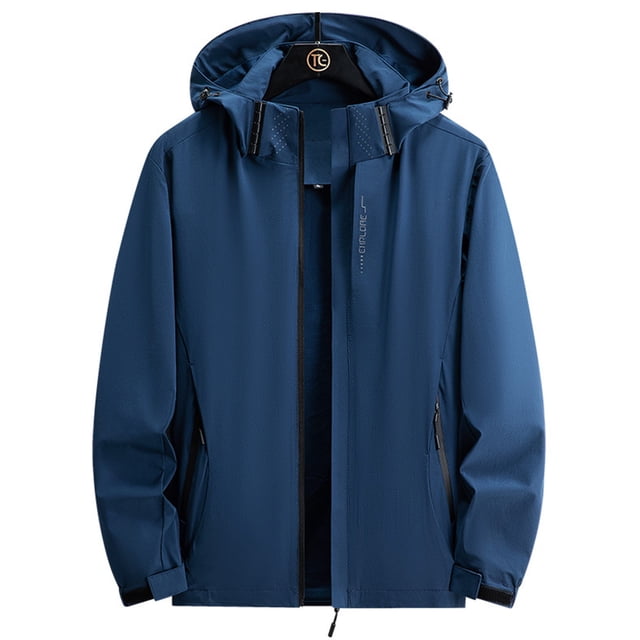 MAWCLOS Manteau de Pluie pour Homme à Fermeture Éclair, Veste de Pluie à Capuche, Manteau Léger de Randonnée à Manches Longues pour Homme, Bleu Foncé, m
