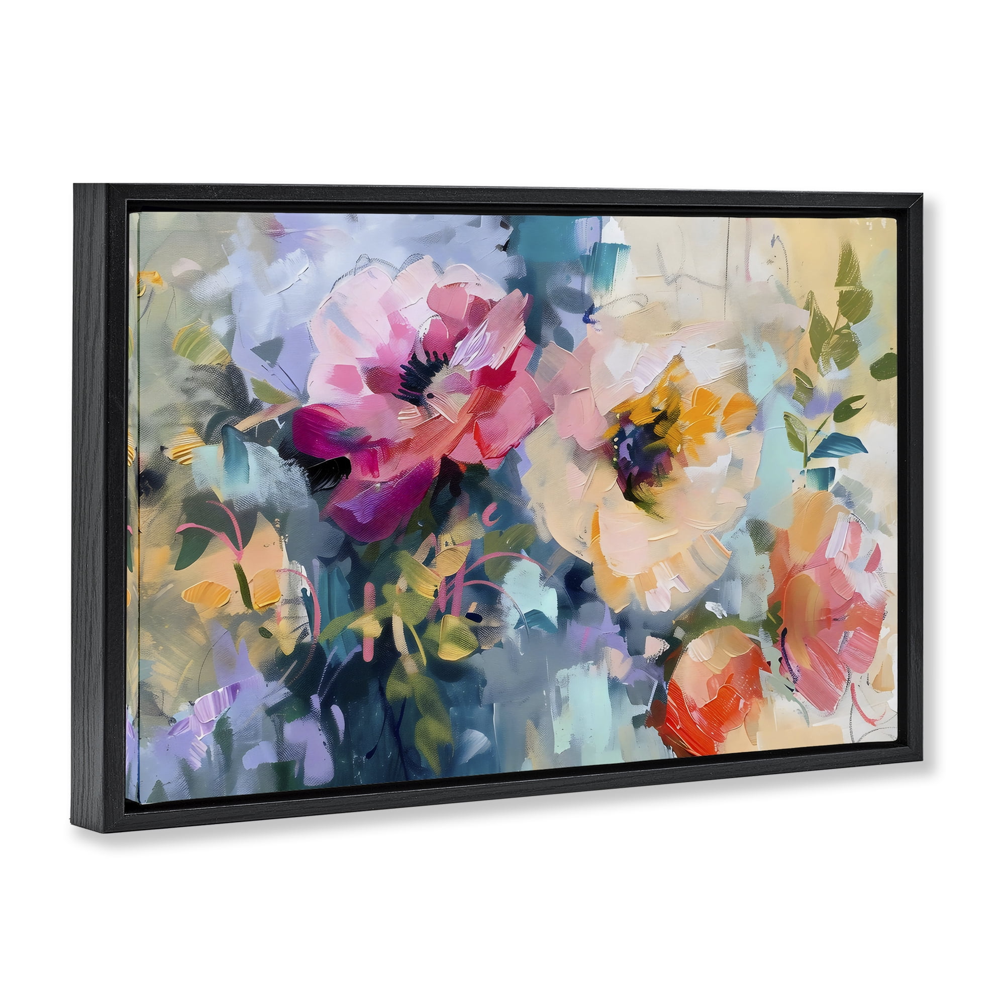Stupell Industries Vibrant Florals Brushed Abstract Black Framed Floater Canvas Wall Art, design by Creative Studio