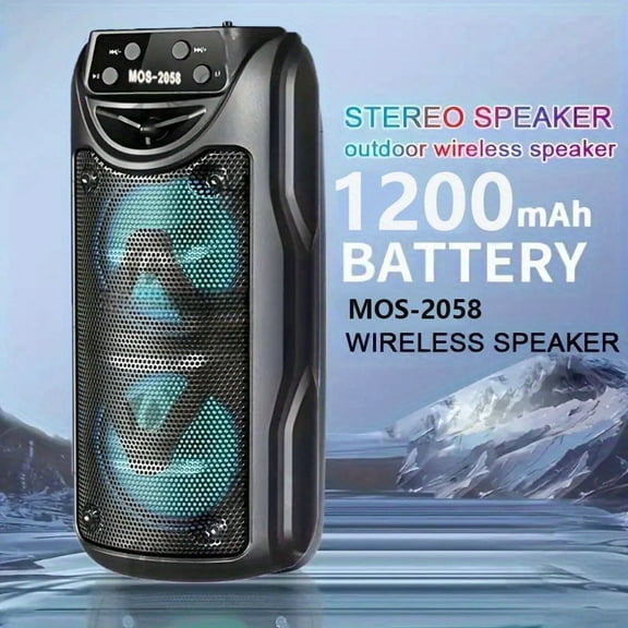 MOS-2058 Portable Wireless Speaker with Subwoofer, LED Lights, Stereo Sound, USB/TF Card Support for Indoor Outdoor Use