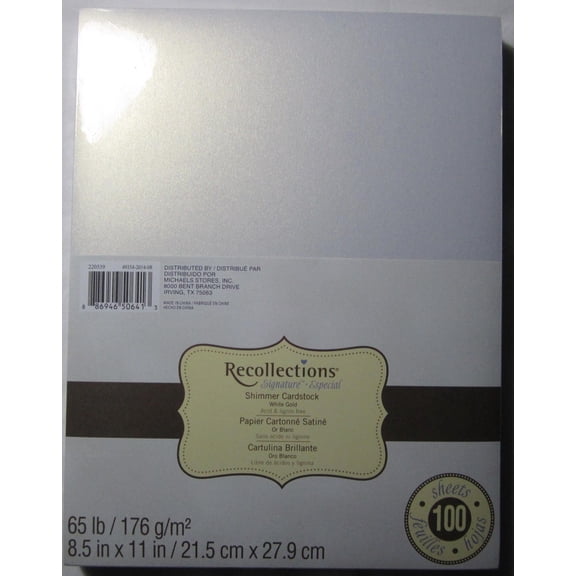 Recollections Cardstock Paper 8 1/2" X 11" 100 Sheets White Gold Shimmer