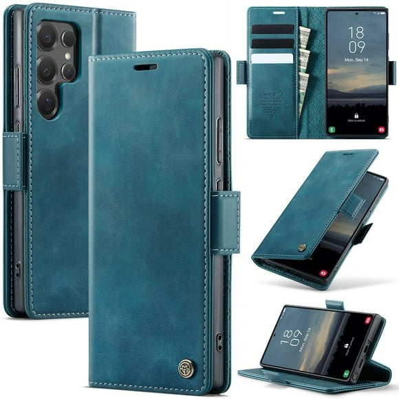 CaseMe Calf Leather Lining Microfibre Wallet Case for Samsung Galaxy S25 Ultra 6.9-inch with RFID Blocking,Magnetic Closure,Card Slots,Cash Slot,Kickstand,Shockproof Flip Folio Protective Phone Case