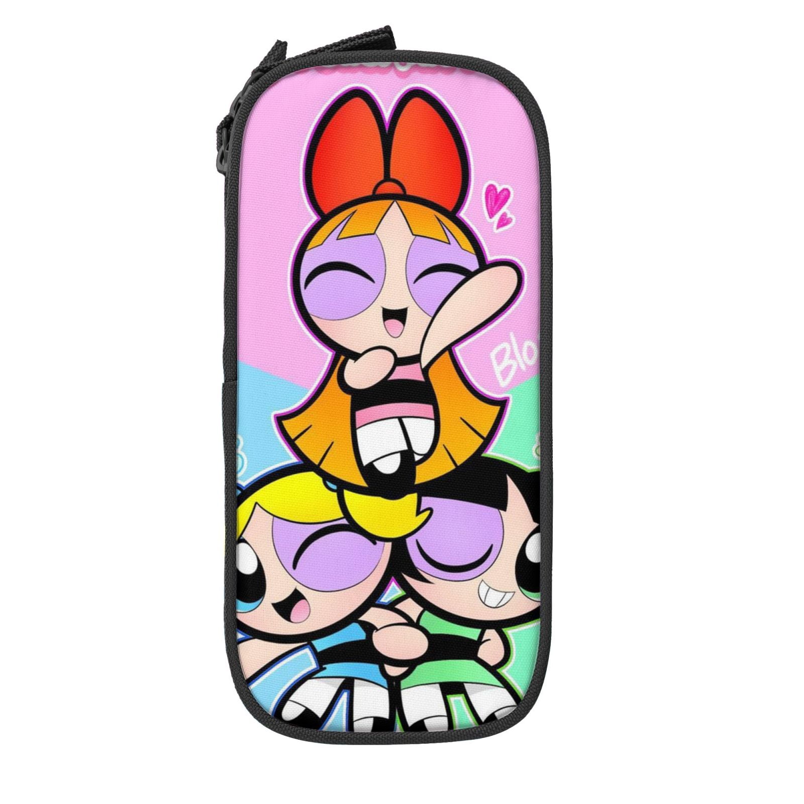 The Powerpuff Gi-rls Pencil Case Large Capacity Pencil Pouch Penbag Office Stationery Organizer Travel Makeup Bag Black