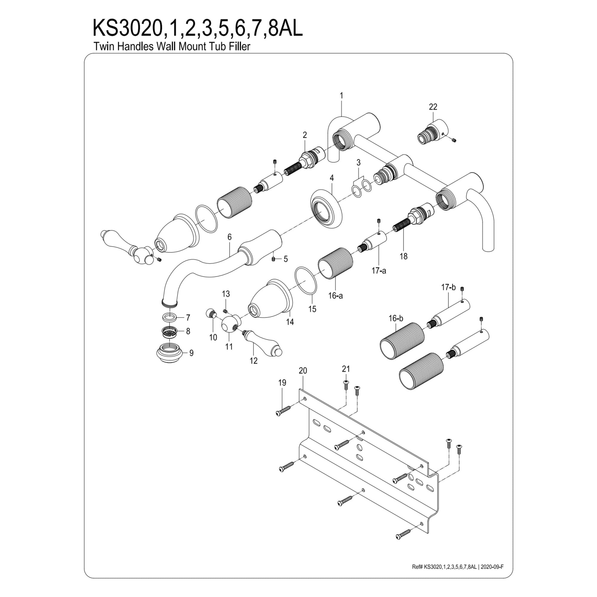 Kingston Brass KS3028AL Restoration Two-Handle Wall Mount Roman Tub Faucet, Brushed Nickel