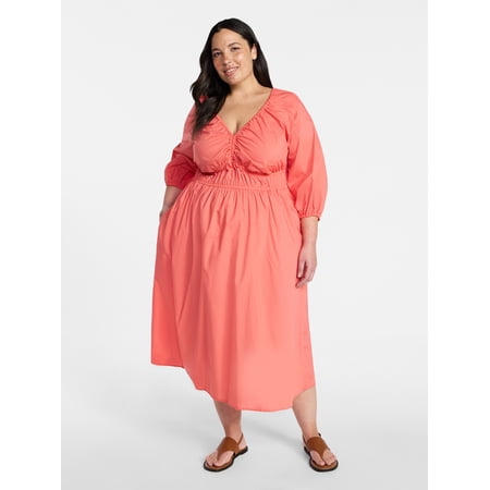 Terra & Sky Women's Plus Size Cinch Waist Midi Dress, Sizes 0X-5X