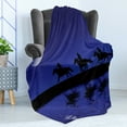 thumbnail image 4 of Animal Soft Flannel Fleece Blanket, Illustration with Silhouettes of a 3 Men on Horse Galloping at Night, Cozy Plush for Indoor and Outdoor Use, 70" x 90", Indigo and Charcoal Grey, by Ambesonne, 4 of 5