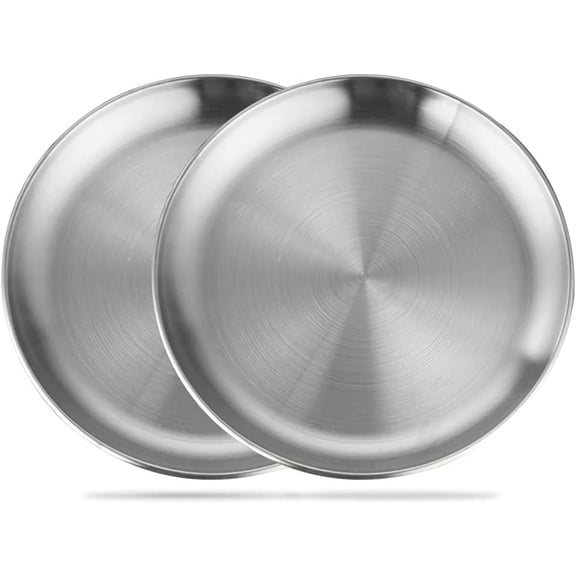 7.9 Inch Stainless Steel Round Plate, Metal Camping Plates, Stainless Steel Plates, Reusable Metal Dinner Plates for Outdoor Picnic Camping(20cm,Silver)（2 Pieces ）