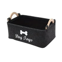 Soft Plush Dog Toy Storage Basket With Wooden Handle Perfect For Organizing Pet Supplies At Home(One Size,Dark Gray)